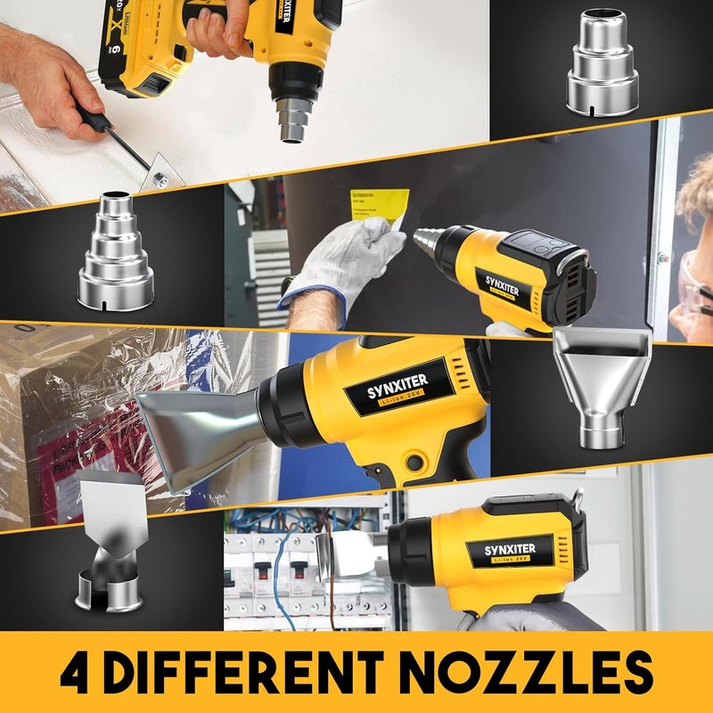 Synxiter Cordless Heat Gun for Dewalt 20V Battery, 350W,LED Light,Fast Heating Soldering Hot Air Gun 122℉-1022℉ Variable Temperature Control with 4pcs Nozzles&Scraper for Crafts, Shrink Wrap(NO Battery) - Image 5
